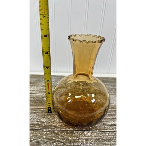 MCM QUILTED Glass Amber "vase" With‎ Ruffle Top Edge HAS 2 BUBBLES. SEE PHOTO - Picture 7 of 9